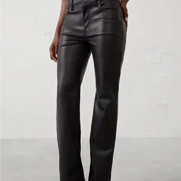 Banana Republic Black Faux Leather Straight-Leg Pants - Picture 1 of 3